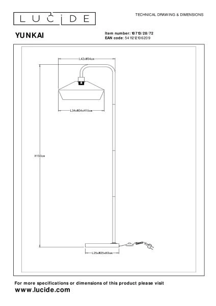 Lucide YUNKAI - Lámpara de suelo - Ø 40 cm - 1xE27 - Natural - técnico